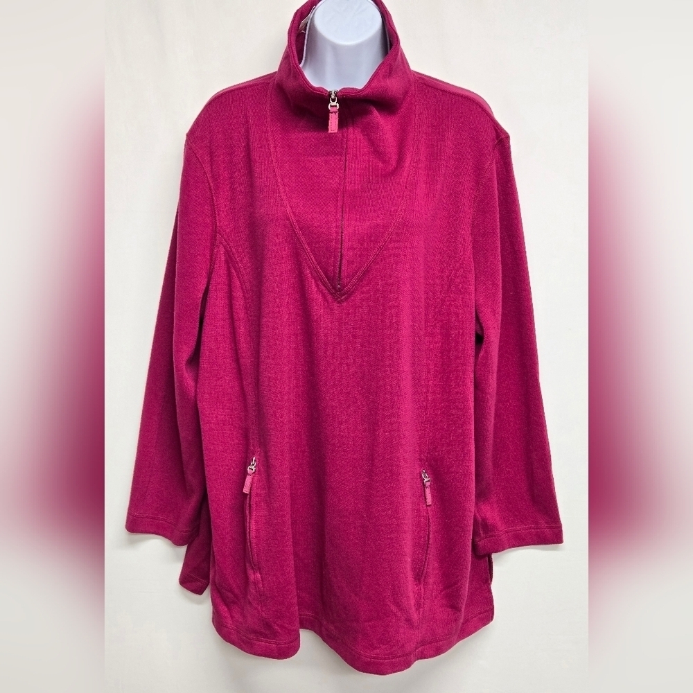 Avenue 22/24 Sweater Partial Zipper Front High Neck Long Sleeve Ribbed Knit